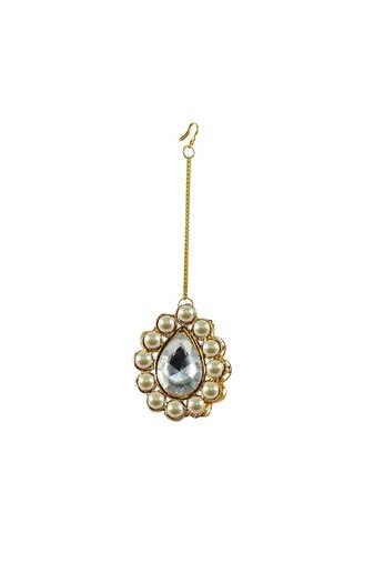 Brass Gold Platted  White Stone Studded  Maang Tikka