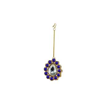 Brass Gold Platted  Blue Stone Studded  Maang Tikka 1