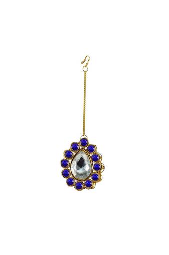 Brass Gold Platted  Blue Stone Studded  Maang Tikka