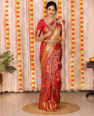 Maroon Kanjivaram Silk Saree With Blouse 2