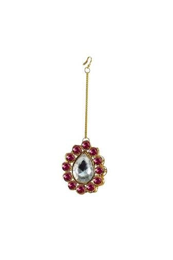 Brass Gold Platted  Pink Stone Studded  Maang Tikka