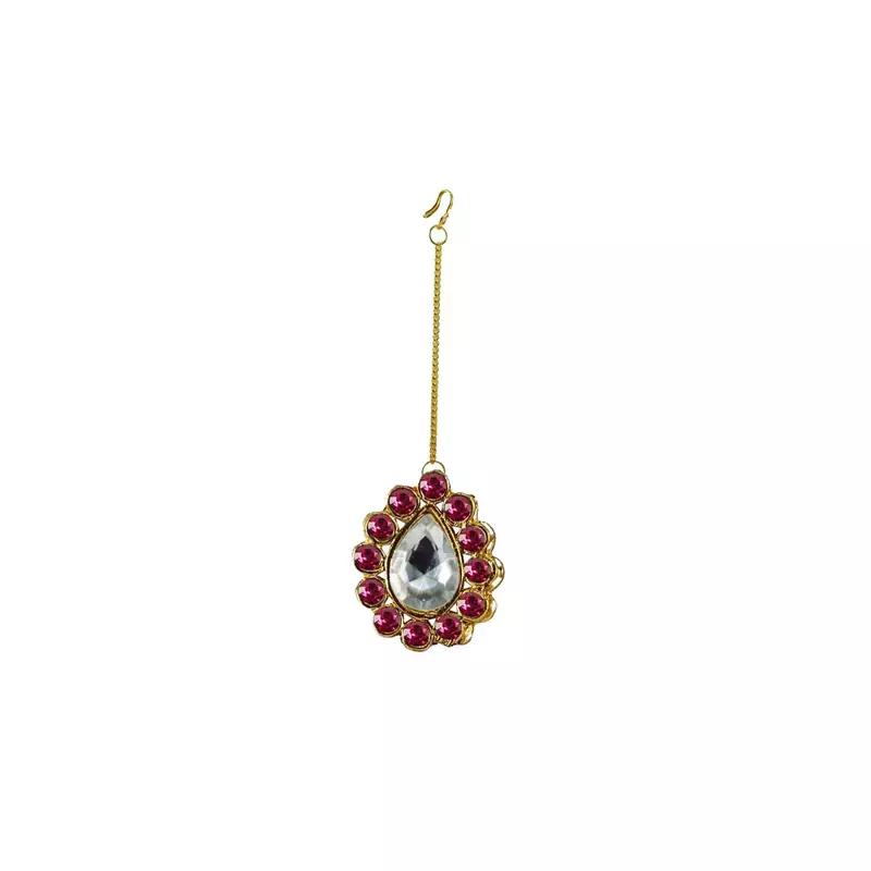 Brass Gold Platted  Pink Stone Studded  Maang Tikka
