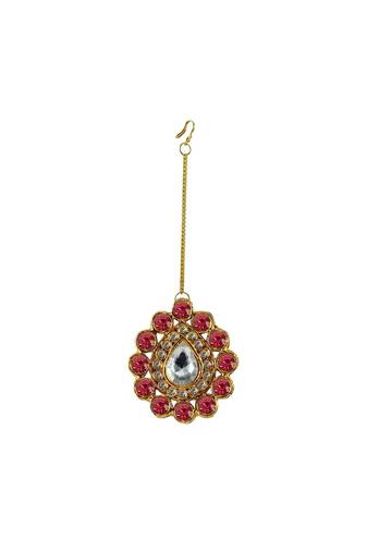 Brass Gold Platted  Pink Stone Studded  Maang Tikka