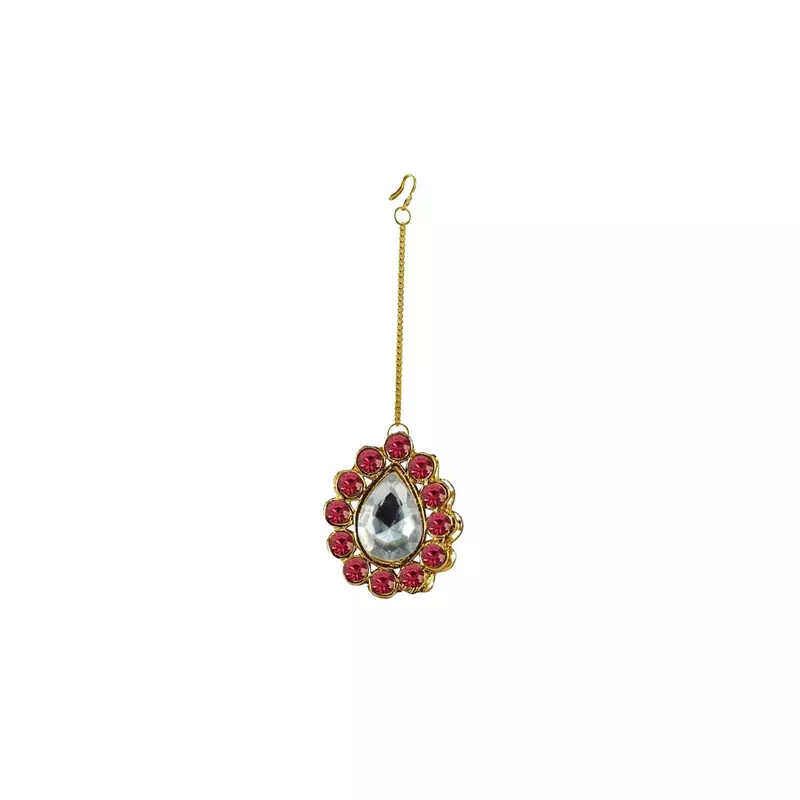 Brass Gold Platted  Pink Stone Studded  Maang Tikka