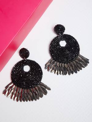 SMER Chic Black Contemporary Beads Tasseled Drop Earring 1