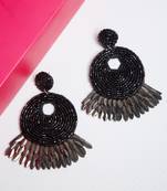 SMER Chic Black Contemporary Beads Tasseled Drop Earring