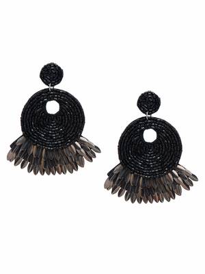 SMER Chic Black Contemporary Beads Tasseled Drop Earring 2