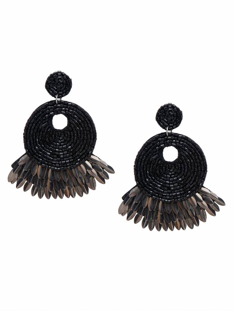 SMER Chic Black Contemporary Beads Tasseled Drop Earring