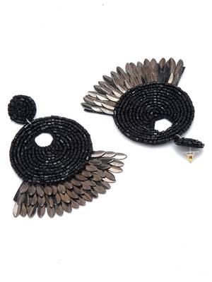 SMER Chic Black Contemporary Beads Tasseled Drop Earring 3