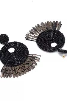 SMER Chic Black Contemporary Beads Tasseled Drop Earring