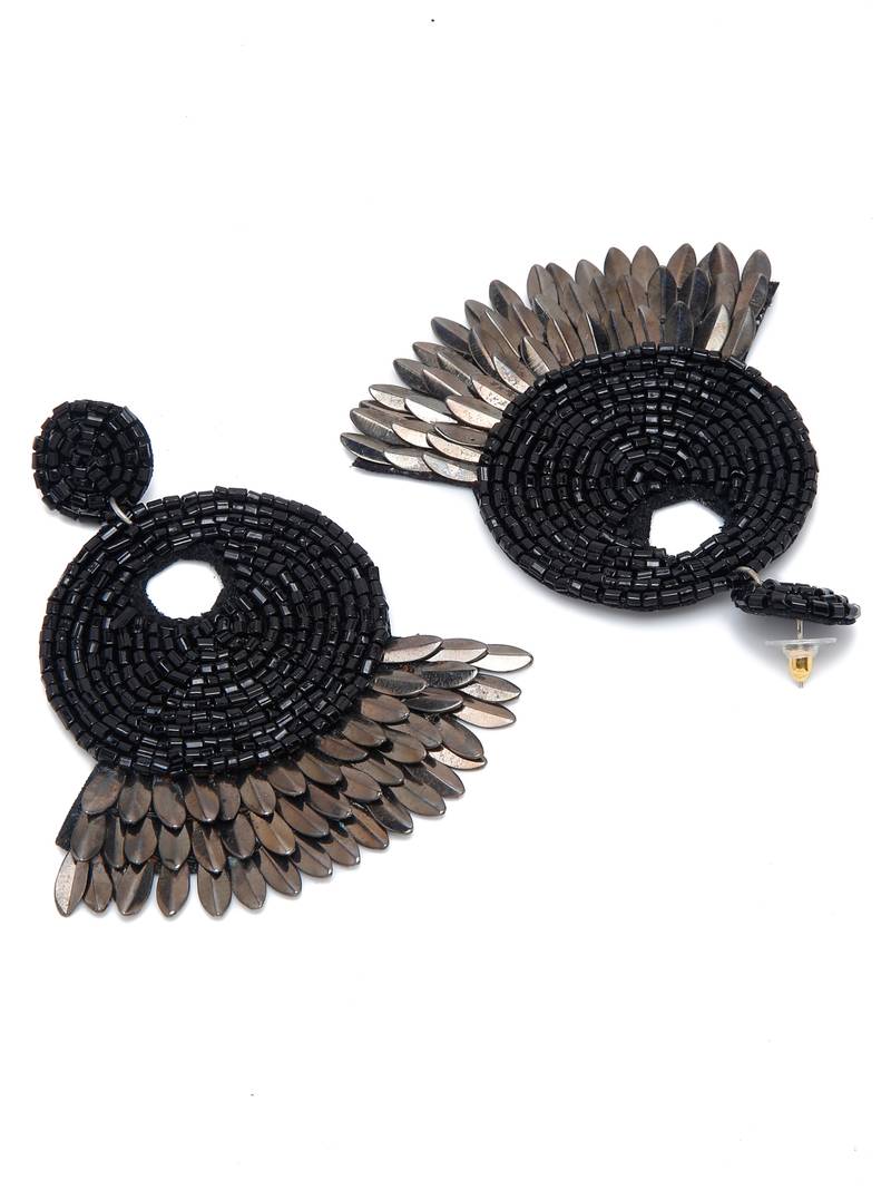 SMER Chic Black Contemporary Beads Tasseled Drop Earring