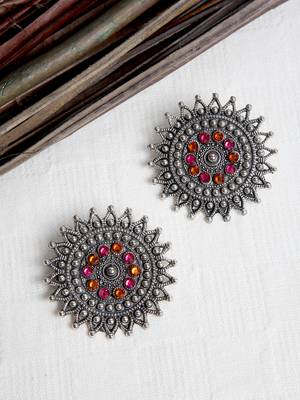 SMER Oxidised Ethnic Antique Silver Toned Pearl Tassel Drop Earring 1