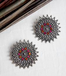 SMER Oxidised Ethnic Antique Silver Toned Pearl Tassel Drop Earring