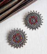 SMER Oxidised Ethnic Antique Silver Toned Pearl Tassel Drop Earring