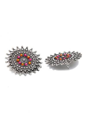 SMER Oxidised Ethnic Antique Silver Toned Pearl Tassel Drop Earring 2