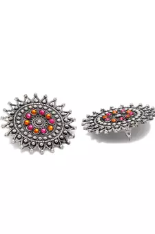 SMER Oxidised Ethnic Antique Silver Toned Pearl Tassel Drop Earring