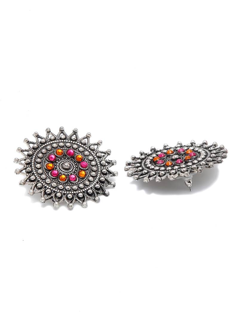 SMER Oxidised Ethnic Antique Silver Toned Pearl Tassel Drop Earring