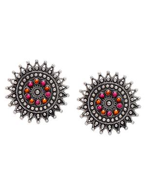 SMER Oxidised Ethnic Antique Silver Toned Pearl Tassel Drop Earring 3