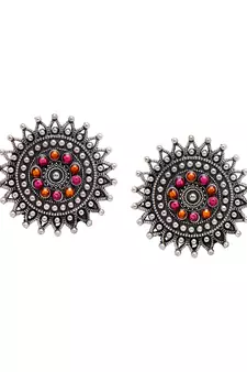 SMER Oxidised Ethnic Antique Silver Toned Pearl Tassel Drop Earring