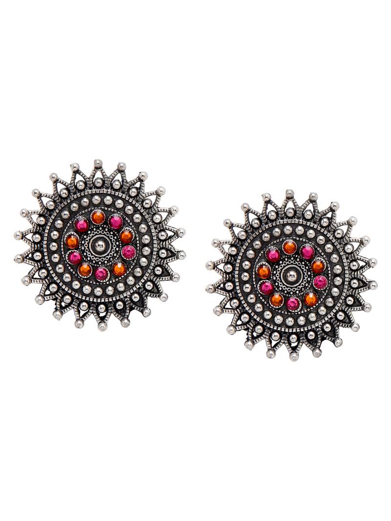 SMER Oxidised Ethnic Antique Silver Toned Pearl Tassel Drop Earring