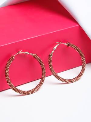 SMER Contemporary  Rose Gold Oxidised Alloy Hoop Earring 1