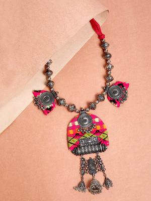 SMER Oxidised Afgani Style Handcrafted Multicolor Thread Necklace For Women & Girls 1