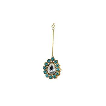 Brass Gold Platted  Blue Stone Studded  Maang Tikka 1