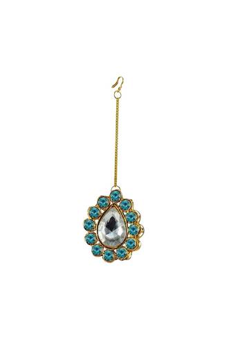 Brass Gold Platted  Blue Stone Studded  Maang Tikka