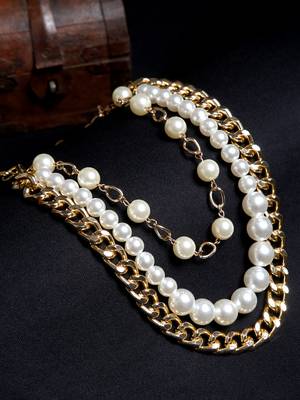 SMER Contemporary White & Gold-Toned Layered Necklace 1