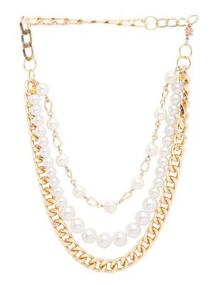 SMER Contemporary White & Gold-Toned Layered Necklace 2