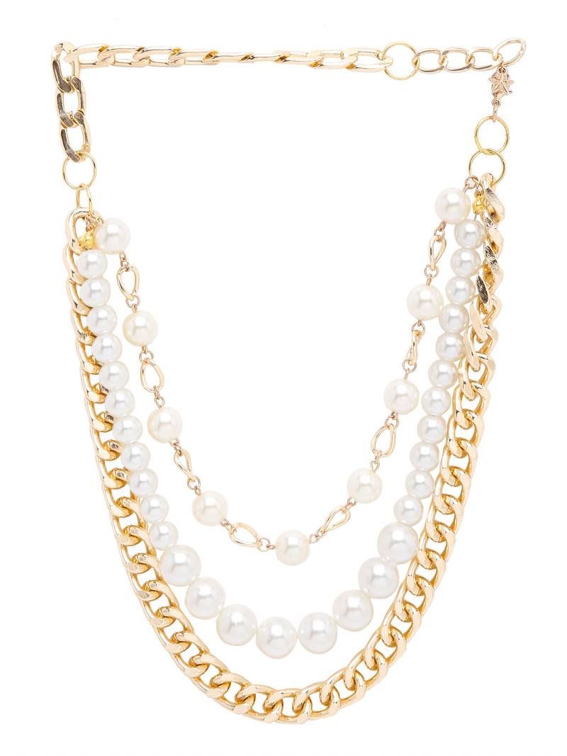 SMER Contemporary White & Gold-Toned Layered Necklace