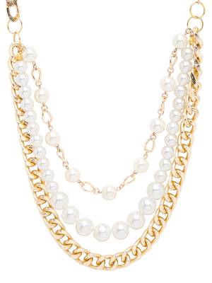 SMER Contemporary White & Gold-Toned Layered Necklace 3