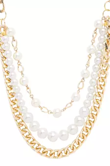 SMER Contemporary White & Gold-Toned Layered Necklace
