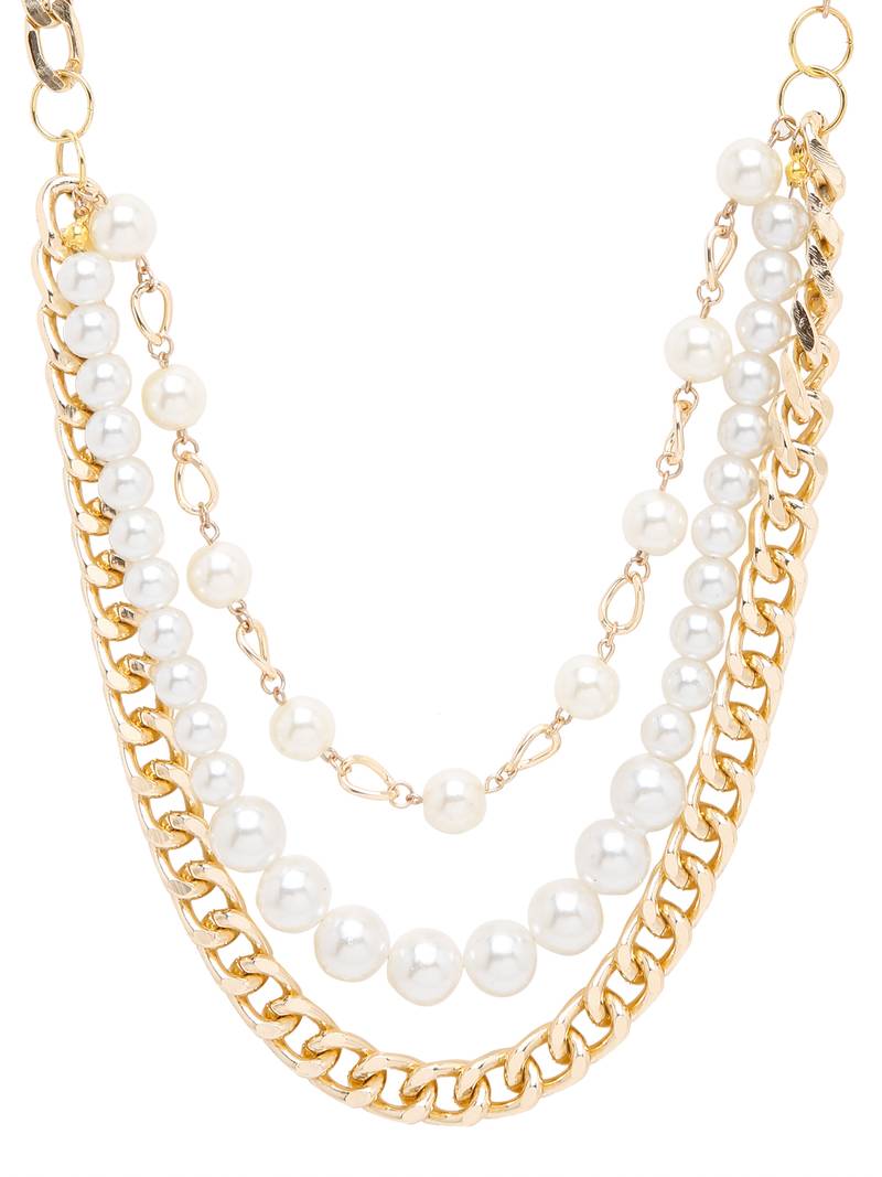 SMER Contemporary White & Gold-Toned Layered Necklace