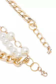 SMER Contemporary White & Gold-Toned Layered Necklace