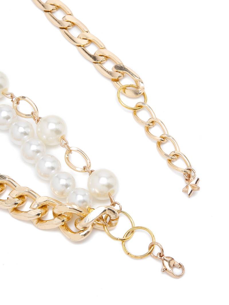 SMER Contemporary White & Gold-Toned Layered Necklace