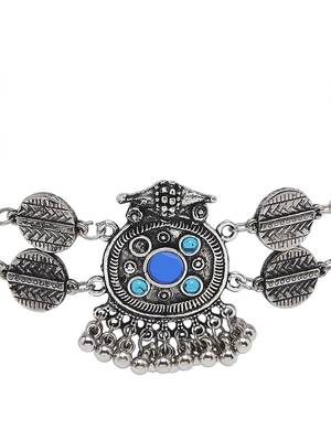 SMER Enamel Mirror Ethnic Silver Toned & Blue Chokers Necklace 3
