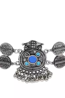SMER Enamel Mirror Ethnic Silver Toned & Blue Chokers Necklace