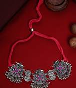 SMER Enamel Mirror Ethnic Silver Toned & Multi Chokers Necklace