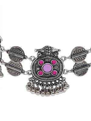 SMER Enamel Mirror Ethnic Silver Toned & Multi Chokers Necklace 3
