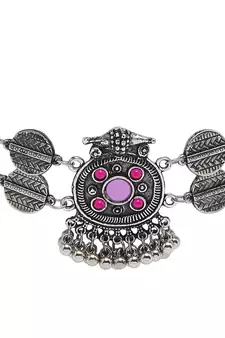 SMER Enamel Mirror Ethnic Silver Toned & Multi Chokers Necklace