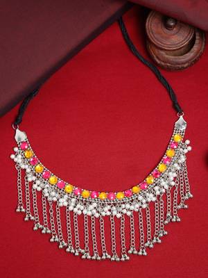 SMER Handcrafted Statement Oxidised Silver Toned Mirror Work Choker Necklace For Women & Girls 1