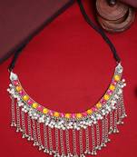 SMER Handcrafted Statement Oxidised Silver Toned Mirror Work Choker Necklace For Women & Girls