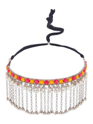 SMER Handcrafted Statement Oxidised Silver Toned Mirror Work Choker Necklace For Women & Girls 2