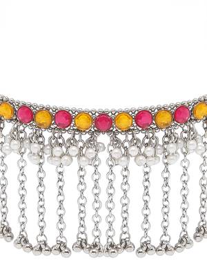 SMER Handcrafted Statement Oxidised Silver Toned Mirror Work Choker Necklace For Women & Girls 3