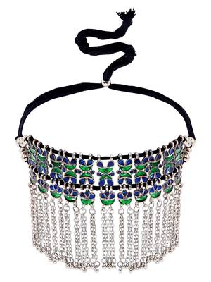 SMER Handcrafted Statement Oxidised Silver Toned Mirror Work Choker Necklace For Women & Girls 2