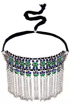 SMER Handcrafted Statement Oxidised Silver Toned Mirror Work Choker Necklace For Women & Girls