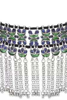 SMER Handcrafted Statement Oxidised Silver Toned Mirror Work Choker Necklace For Women & Girls