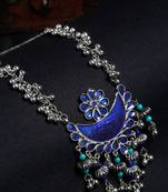 SMER Antique Finish Blue Ethnic Handcrafted Oxidised Long Statement Necklace