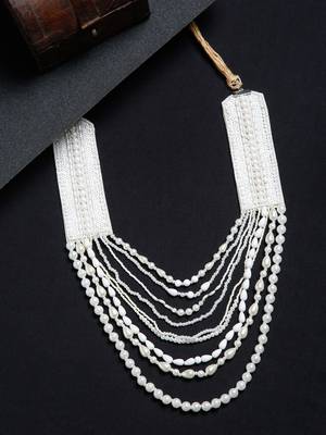SMER Women Black & White Beaded Long Satement Necklace 1
